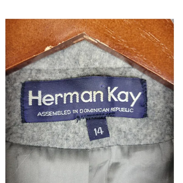 Herman Kay Womens Coat 14 Gray Wool Blend Button Front Lined Overcoat‎ Jacket - Image 6