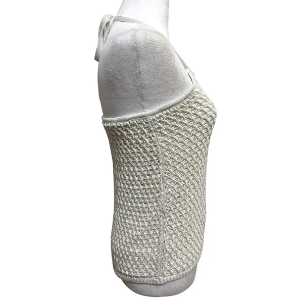 Garage Halter Top Cream Silver Metallic Crochet Open Knit Y2K Boho Festival M - Image 2