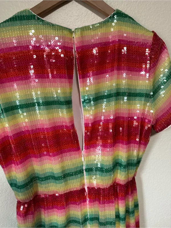 💗🆕J. Crew Watermelon Sequin Pink Multi-Stripe Midi Short Sleeve Dress✨NWT✨ - Image 11