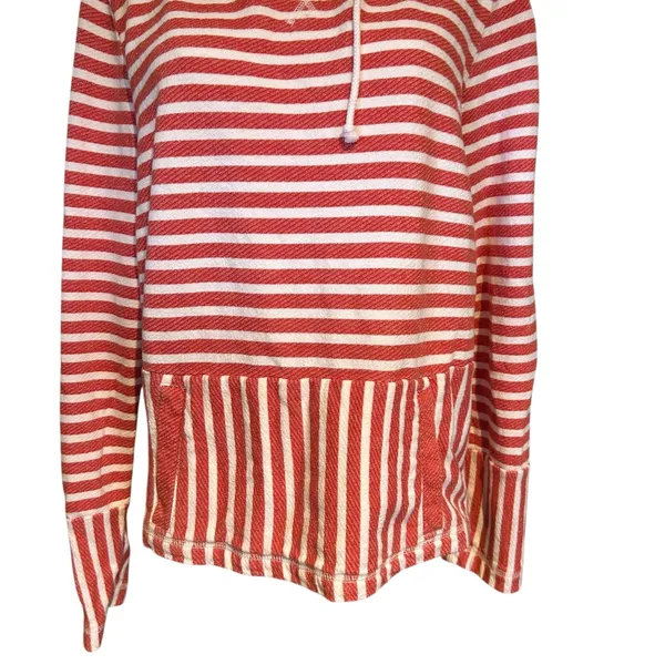 J. Crew Hoodie Pockets Red White Stripe Long Sleeve Front Pockets Relaxed SZ Lg - Image 4