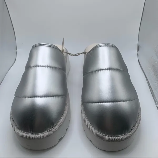 NIB Anthropologie Maeve Puffy Platform Slippers L 10-11 metallic silver slip on - Image 4