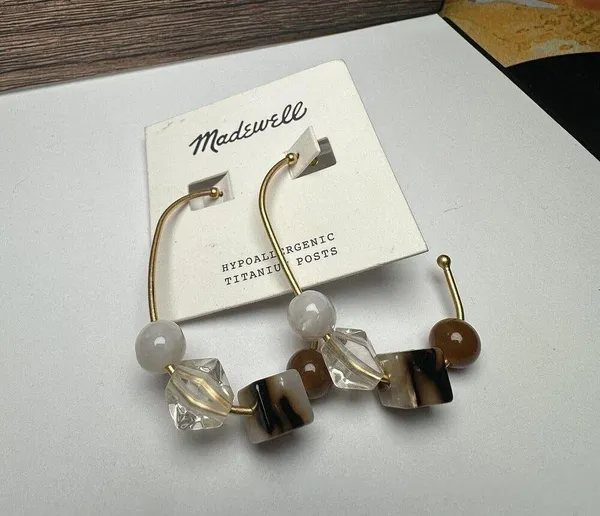 Madewell Chunky Bead Hoop Gold Tone Pierced Earrings NWT - Image 3