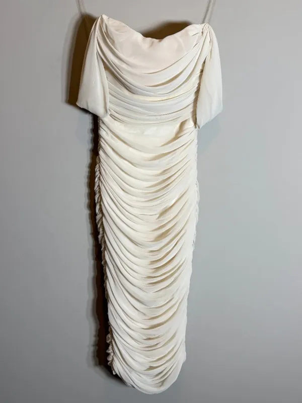 House of CB Carlotta Ruched Draped Chiffon Dress Womens XS Ivory Formal Cocktail - Image 7