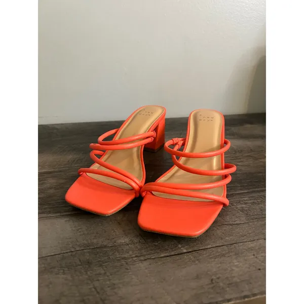 A New Day Women Orange Strappy Block Heel Square Toe Slide Sandals Size 8 - Image 2