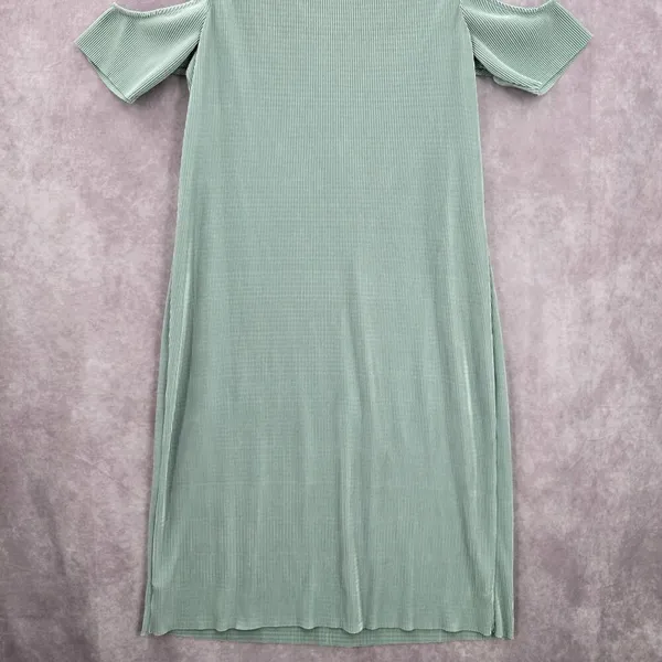 Belle Sky‎ Green Mint Pleated Cold Short Shoulder Knee Length Boho Dress Large - Image 8