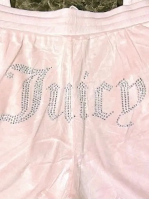 Juicy Couture Velvet Fleece Light Pink Rhinestone Wide Leg Pants Medium - Image 3