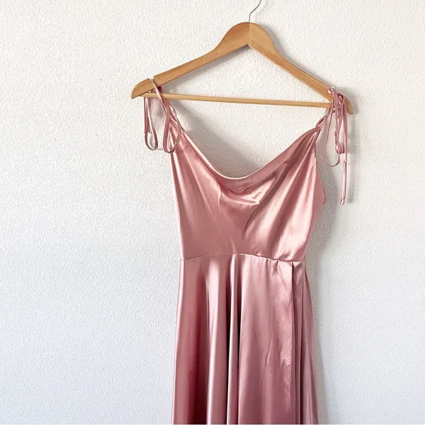 Ladivine Satin Dusty Pink Formal Evening Cocktail High Slit Maxi Gown - Image 3