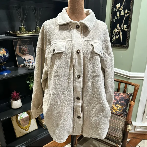 Free People Rugby Oversized Fleece Jacket – Size S - Image 2