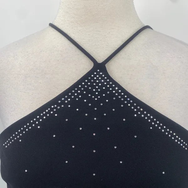 Vintage 90s Y2k Dave & Johnny Beaded Halter Neck Gown Sheer Tie Back Black 8 - Image 5