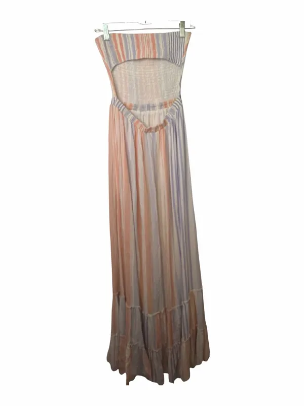 Miss Avenue Striped Strapless Maxi Dress in Peach & Light Blue - Image 2