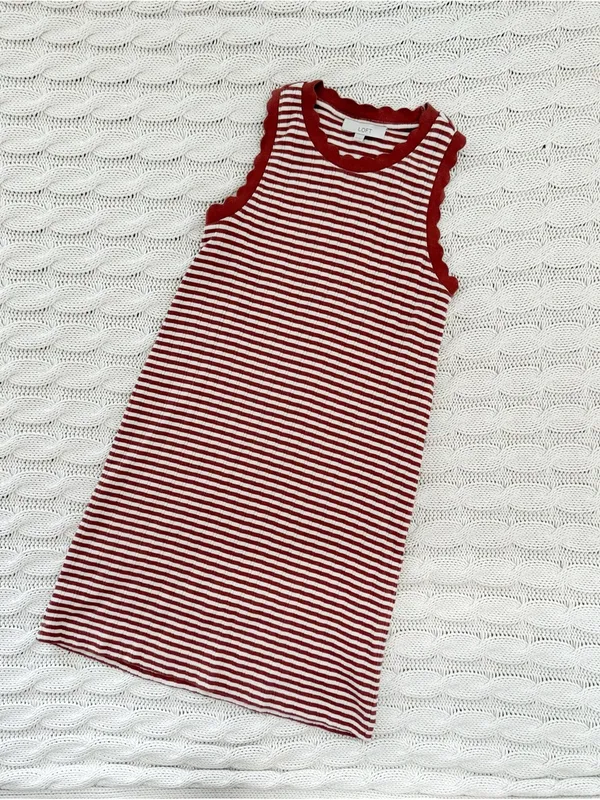 LOFT Striped Sleeveless Knit Shift in Rust and Cream - Image 2