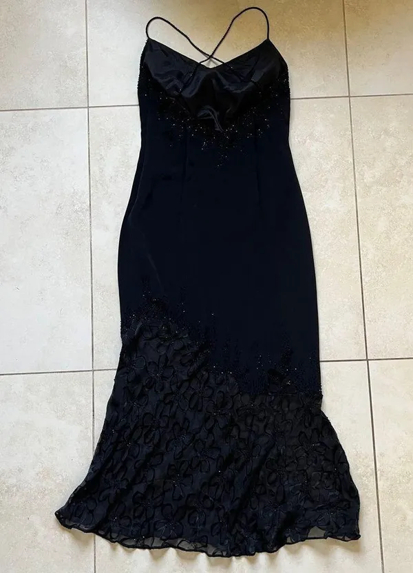 Cache Black Lace Beaded Crisscross Back Evening Formal Mermaid Dress Size 2 - Image 5