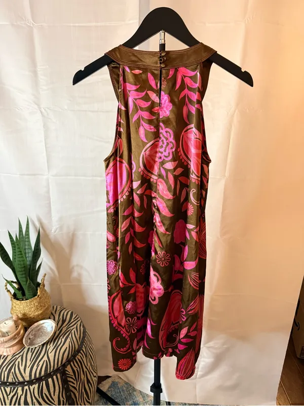 Vintage Y2K Women’s Satin Pink & Brown Floral Halter Dress w/ Beading McBling - Image 11