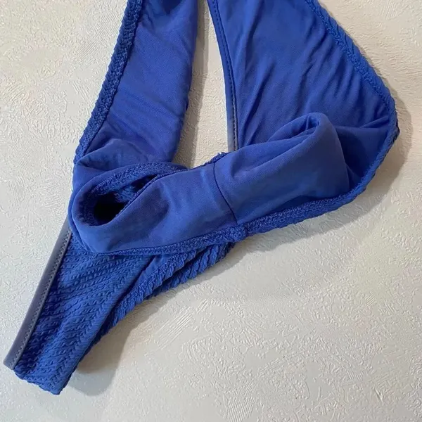 Aerie Real Good Blue Textured Cheeky Bikini Bottom Medium Crinkle Swim - Image 6