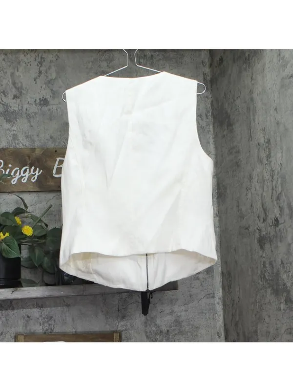 DKNY Womens Weathered Twill Zip-Up Vest P5ETTB77 Coconut Off White XL - Image 2