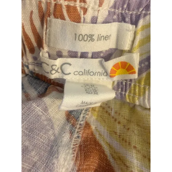 C&C California Linen Wide Leg Tropical Leaf crop Pants Multi M boho resort retro - Image 6