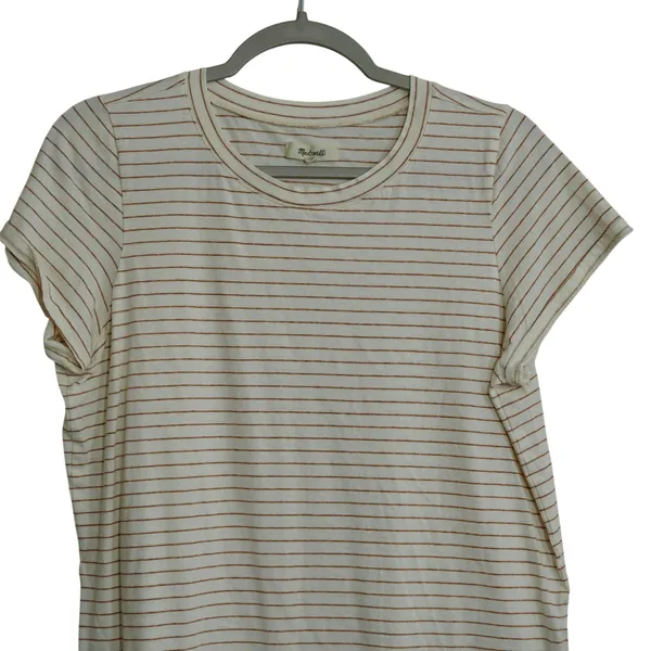 Madewell Women's Size Medium Striped Cotton Crewneck Short Sleeve Tee Cream - Image 2