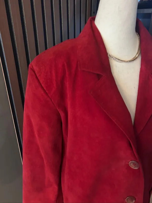 Red suede jacket size 12P stylish leather jacket - Image 2