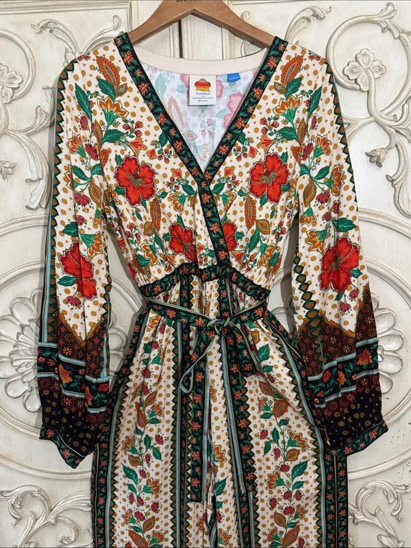 Farm Rio x New Anthropologie Cotton Boho Floral Jumpsuit Long Sleeve S-S - Image 6