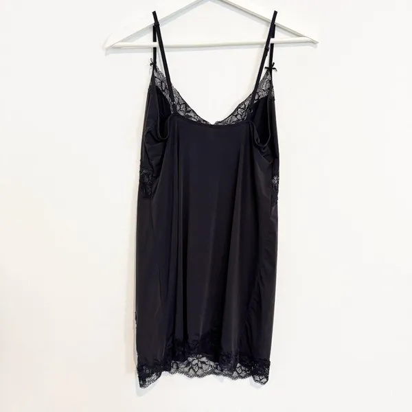 Victorias Secret Slip Dress Size M‎ Black Satin Lace Slit Mini Lingerie Coquette - Image 8