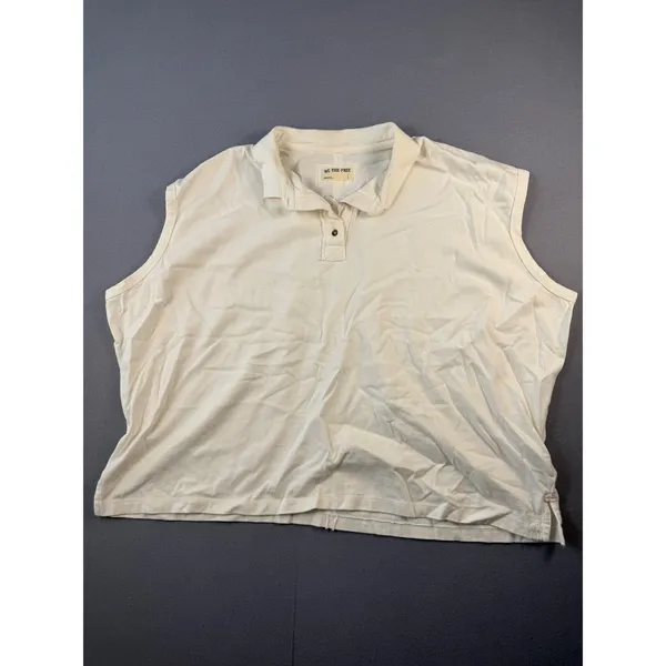 We The Free Free People White Sleeveless Polo Boxy Relaxed Knit Top Large 684 - Image 3