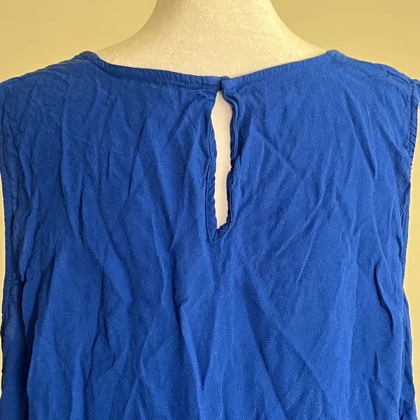 Madewell Womens XL Cobalt Blue V-Neck Sleeveless Blouse‎ High Low Hem G5415 - Image 3