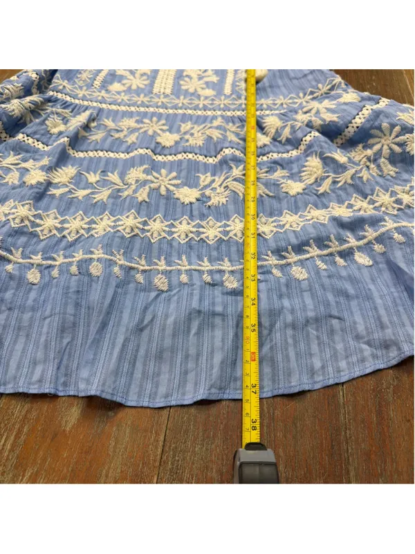 Tory Burch Light Blue Embroidered Crochet Bell Sleeve Tunic Coverup Dress Sz 6 - Image 12