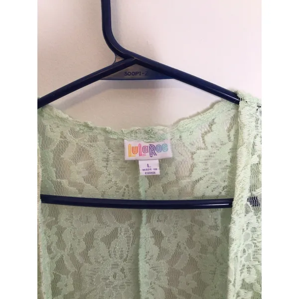 LuLaRoe Joy Lace Vest Womens L Mint Green Excellent Sheer Longline Floral Boho - Image 3