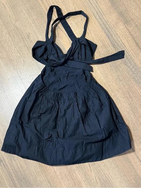 Anthropologie Maeve Black Babydoll Mini Dress with Cutout Back Detail: Size 6P - Image 11