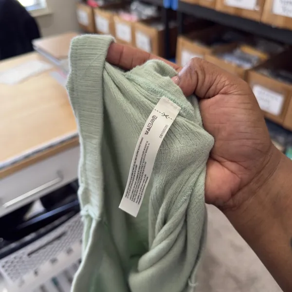 Free‎ People Women Cotton Pants Medium Sage Green Flare Lettuce Edge Gauze - Image 9