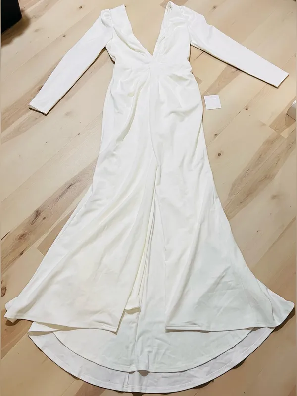 Lulus NWT Medium Stunning White Long Sleeve Mermaid Maxi Wedding Dress Bride - Image 5