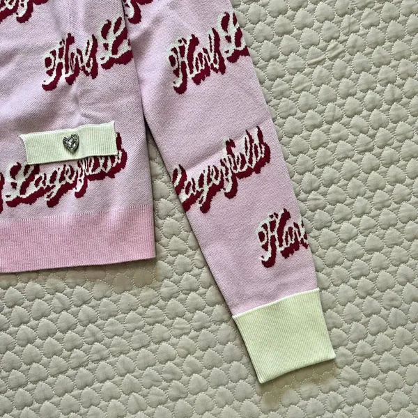 $399 NWT Karl Lagerfeld Pink Logo Cropped Cardigan Crystal Buttons Wool Blend - Image 7