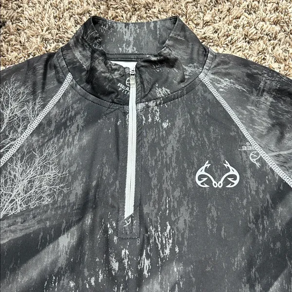 Realtree Fishing Pro Series Gray Woods Camo Long Sleeve Quarter Zip Top Sz S - Image 3