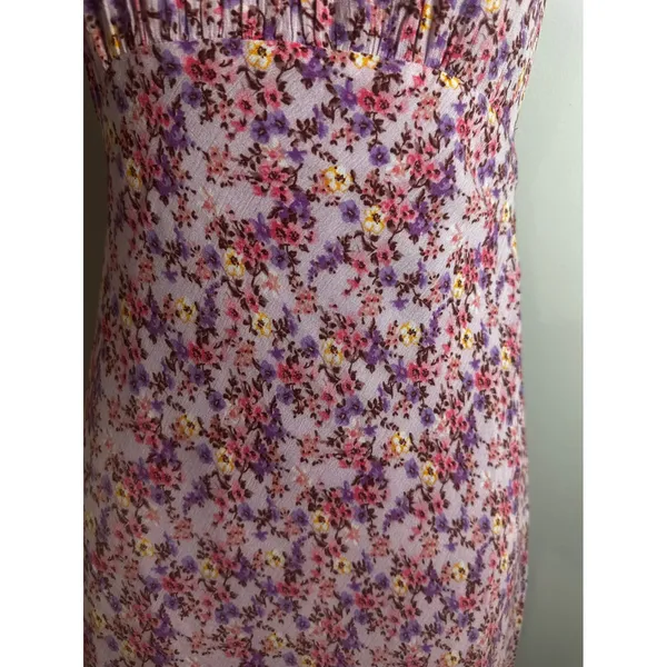 Petal + Pup Womens Floral Midi Dress Pink Purple Ruched‎ Open Tie Back Slit Sz 4 - Image 3