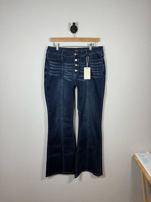 Flamingals Button Fly Flare Jeans Womens XL Dark Wash High Rise NWT - Image 2
