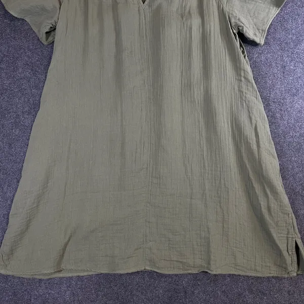 Old Navy Womens Olive Green Cotton Gauze Ruffle Neck Shift Dress Large Short Slv - Image 9