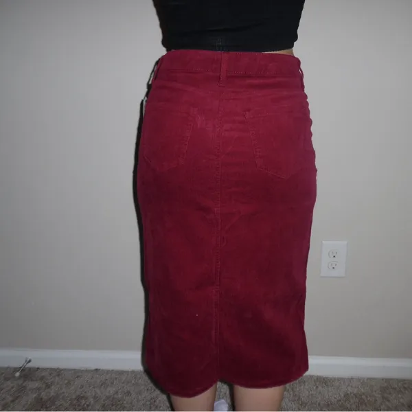 Burgundy Corduroy Midi Skirt - Image 2