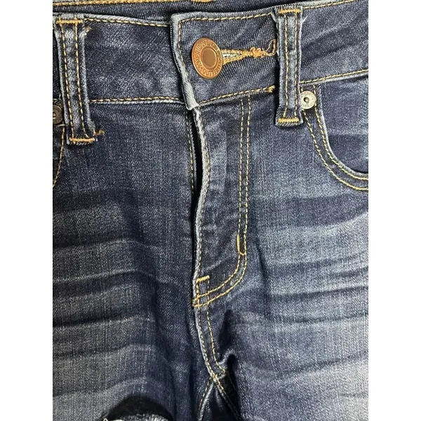 American Eagle Women's 2 Midi Rolled Hem Jean Shorts Super Stretch‎ Denim Café - Image 2
