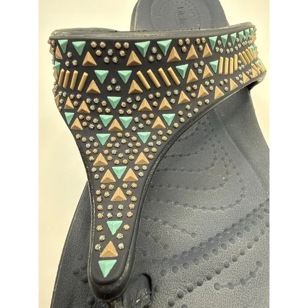 Crocs LiteRide Vibe Flip Sandals Navy Blue Studded Geometric Women 8 206084 - Image 2