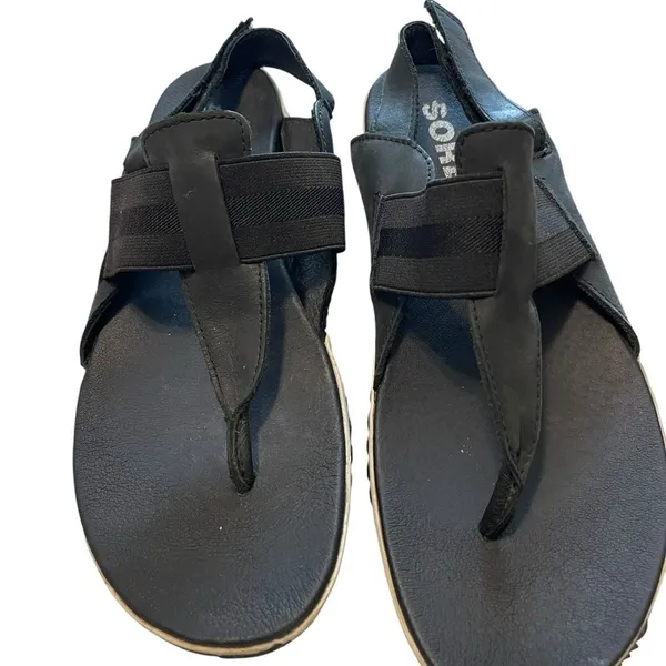 Sorel Women's Out N About Leather Black Flats Sandals - Image 4