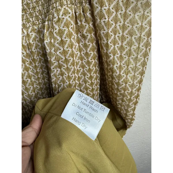 O.P.T Classic Smocked maxi Dress size XL Gold Metallic Square Neck Smocked - Image 11