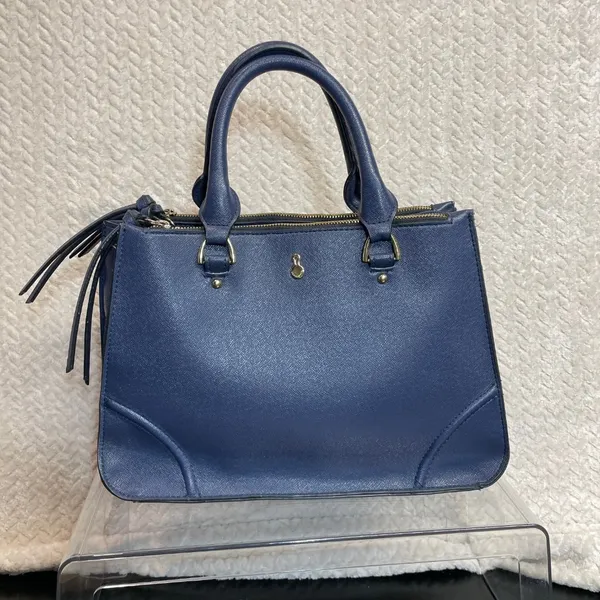 London Fog Navy Leather Handle Bag 3 Compartments‎ - Image 5