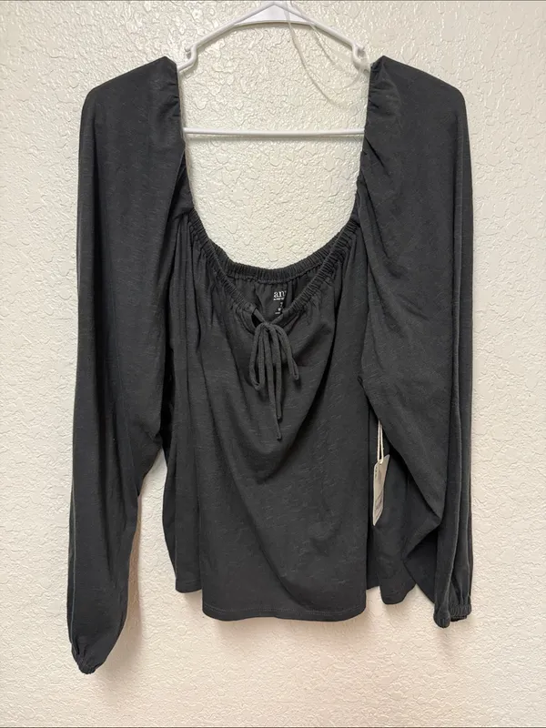 NWT a.n.a Black Off-Shoulder Long Sleeve Tie-Front Top Size 2X - Image 5