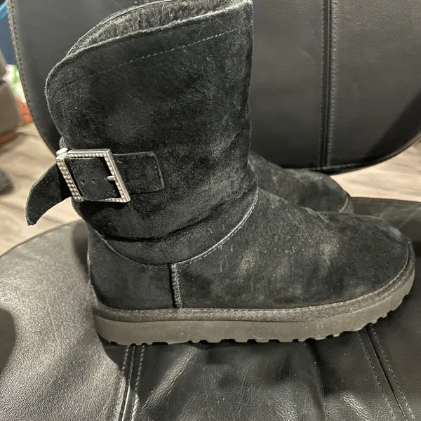 UGG Black Suede Winter Boots with Bling Buckle size 6 - Image 2