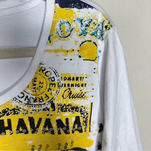Palm Grove Bon Voyage‎ Sequin Graphic Scoop Neck 3/4 Sleeve Tee - Image 5