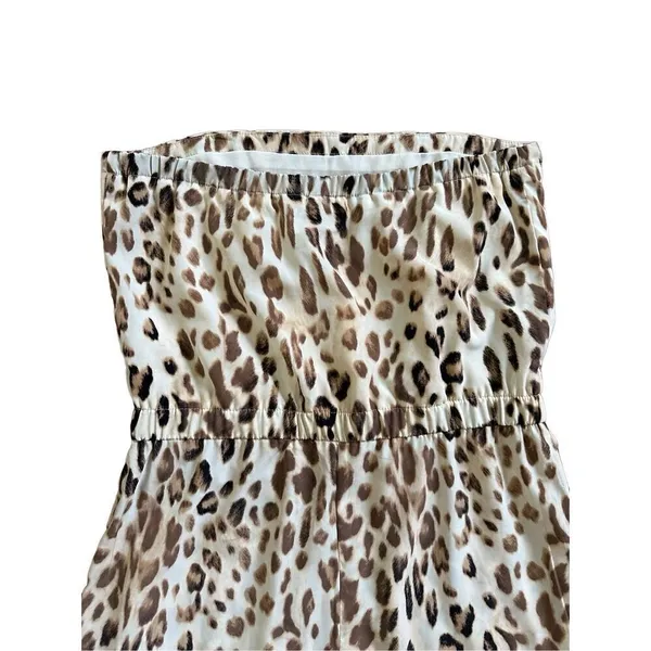 WAYF Leopard Print Jumpsuit Tan Brown‎ Strapless sz M - Image 8