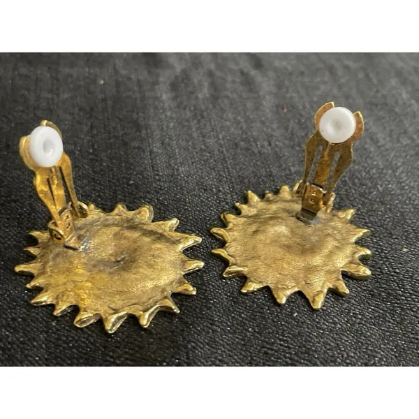 Vintage Earrings Sunflower Clip-On Gold Tone Beautiful - Image 3