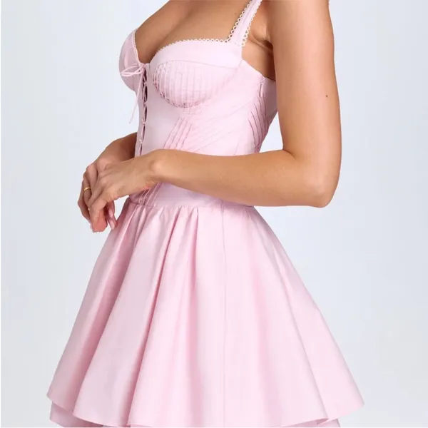 Oh Polly Pintucked‎ Lace-Up Corset Mini Dress in Blush Size 6 C28 - Image 3