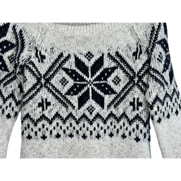 Abercrombie & Fitch Cream Black Fair Isle Long Sleeve Mini Sweater Dress Women M - Image 5