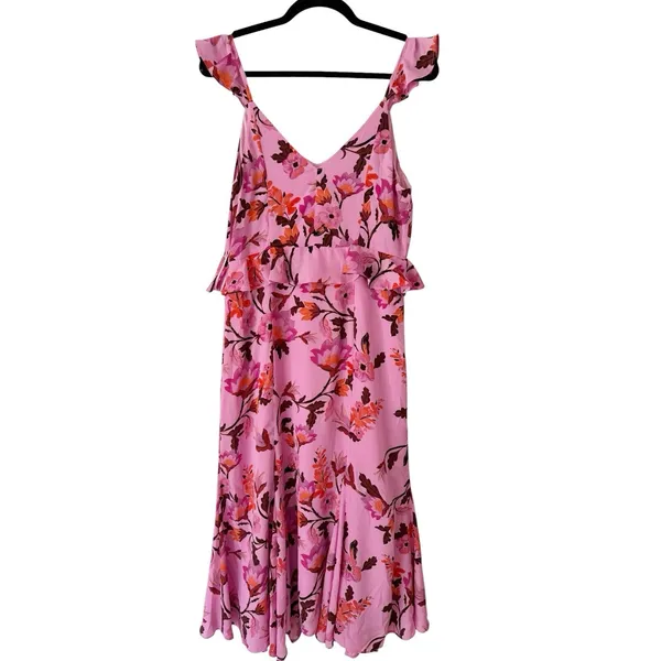 NWOT Chelsea 28 Annie Floral Print Ruffle Midi Dress Purple Size Medium - Image 3